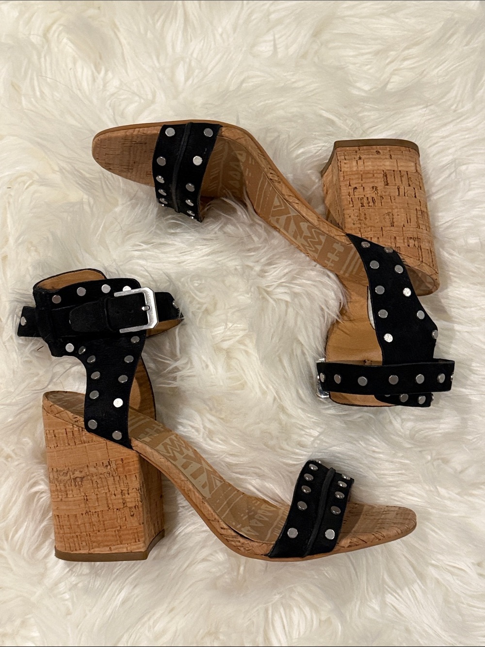 Dolce Vita Black Studded Cork Block Heel Sandals 8.5 M